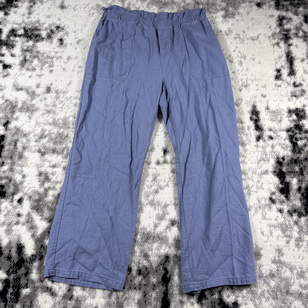 Love Tree Pants Womens Size Large Blue Wide Linen Viscose Pull On Hippie
